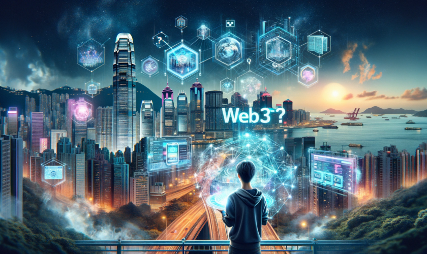 DALL·E 2023-11-03 02.01.20 – Photo illustration representing the evolution of Hong Kong’s Web3 industry. The Hong Kong skyline blends seamlessly with futuristic digital elements,