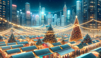 DALL·E 2023-12-04 15.36.04 – Photo-realistic illustration for a feature report_ A night scene in Hong Kong during Christmas, showcasing the lively atmosphere of a local market. Th