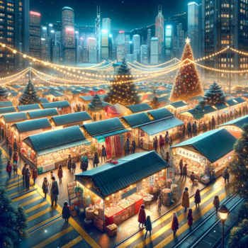 DALL·E 2023-12-04 15.36.04 – Photo-realistic illustration for a feature report_ A night scene in Hong Kong during Christmas, showcasing the lively atmosphere of a local market. Th